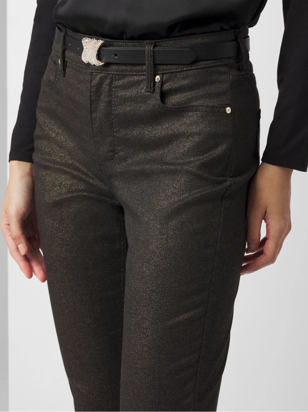 White House Black Market Foil High Rise Slim Ankle Metallic Gold Pants Size 6